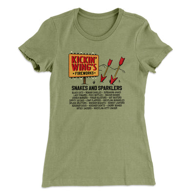 Kickin' Wing's Fireworks Women's T-Shirt Light Olive | Funny Shirt from Famous In Real Life