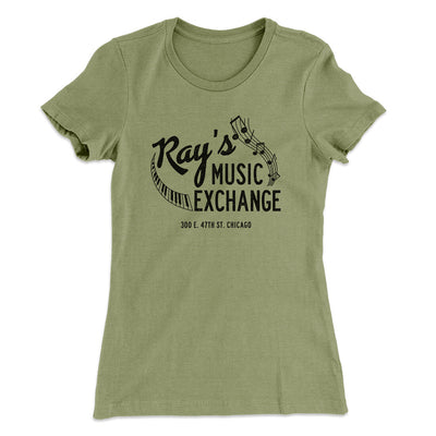 Rays Music Exchange Women's T-Shirt Light Olive | Funny Shirt from Famous In Real Life