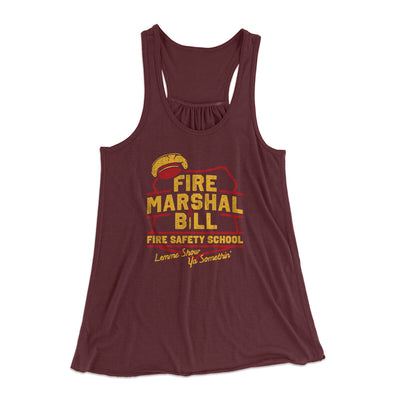 Fire Marshal Bill Fire Safety School Women's Flowey Racerback Tank Top Maroon | Funny Shirt from Famous In Real Life