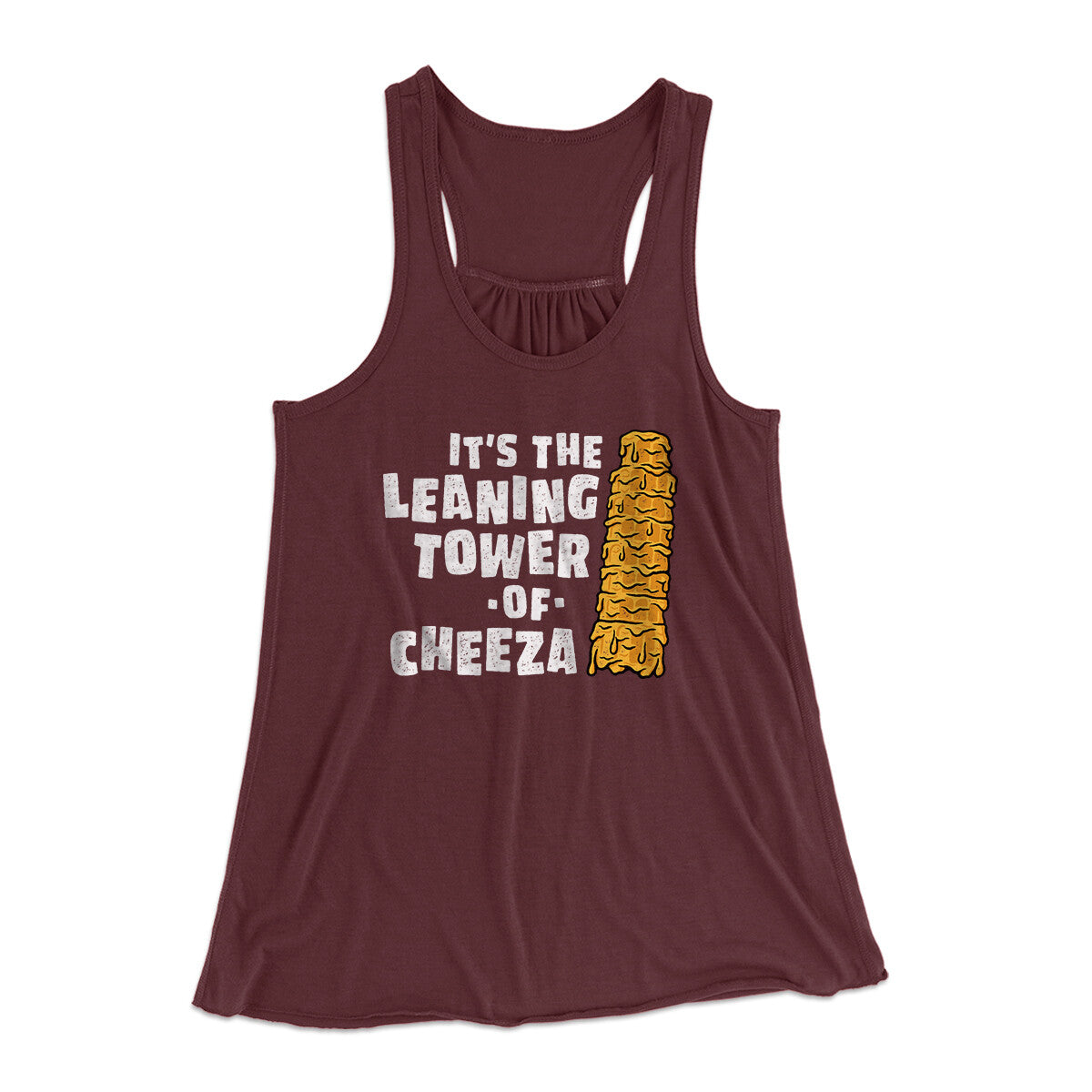 It's The Leaning Tower Of Cheeza Women's Flowey Racerback Tank Top Maroon | Funny Shirt from Famous In Real Life