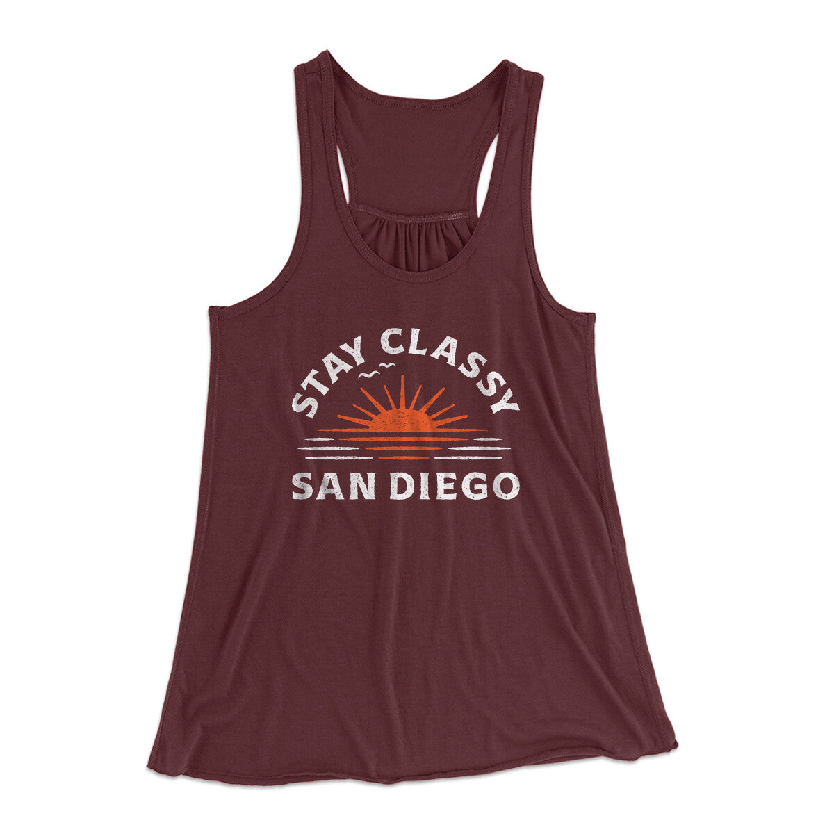 Stay Classy San Diego Women's Flowey Racerback Tank Top Maroon | Funny Shirt from Famous In Real Life