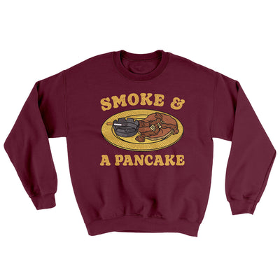 Smoke And A Pancake Ugly Sweater Maroon | Funny Shirt from Famous In Real Life