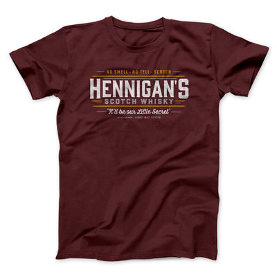 Hennigan's Scotch Whisky Men/Unisex T-Shirt Maroon | Funny Shirt from Famous In Real Life