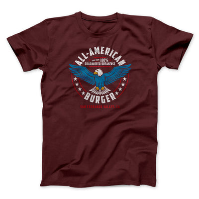 All American Burger Funny Movie Men/Unisex T-Shirt Maroon | Funny Shirt from Famous In Real Life