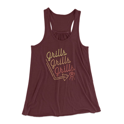 Grills Grills Grills Women's Flowey Racerback Tank Top Maroon | Funny Shirt from Famous In Real Life