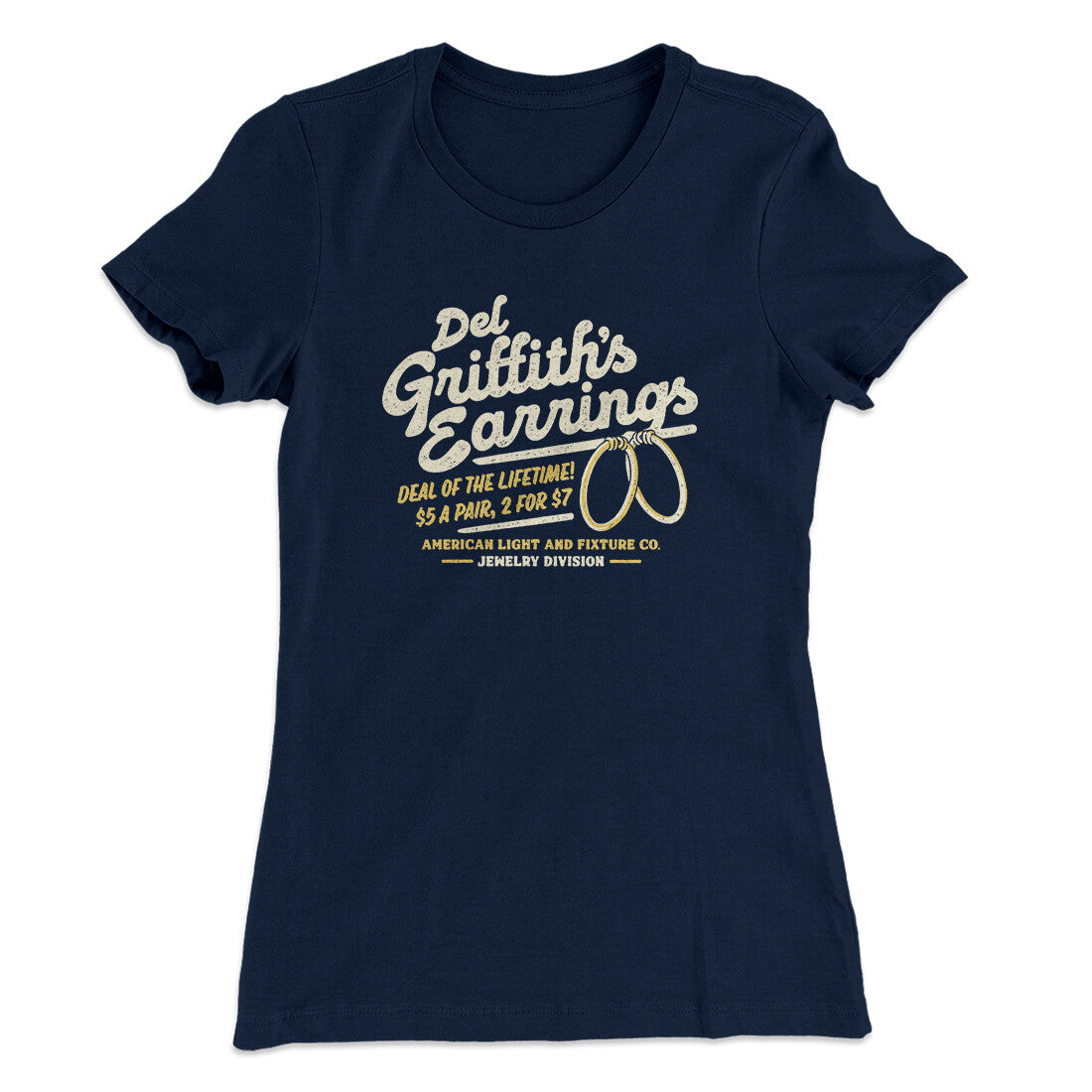 Del Griffith's Earrings Funny Thanksgiving Women's T-Shirt Midnight Navy | Funny Shirt from Famous In Real Life