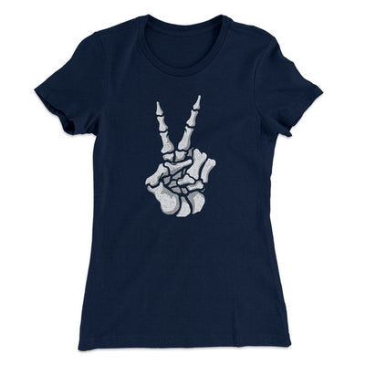 Peace Skeleton Hand Women's T-Shirt Midnight Navy | Funny Shirt from Famous In Real Life
