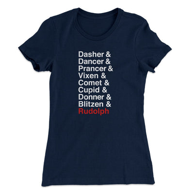Reindeer Names Women's T-Shirt Midnight Navy | Funny Shirt from Famous In Real Life