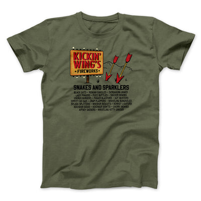 Kickin' Wing's Fireworks Funny Movie Men/Unisex T-Shirt Military Green | Funny Shirt from Famous In Real Life