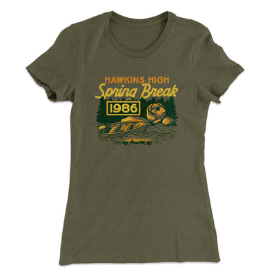 Hawkins Spring Break 1986 Women's T-Shirt Military Green | Funny Shirt from Famous In Real Life