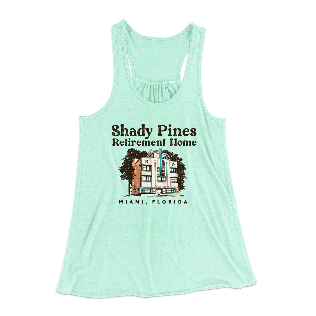Shady Pines Retirement Home Women's Flowey Racerback Tank Top Mint | Funny Shirt from Famous In Real Life