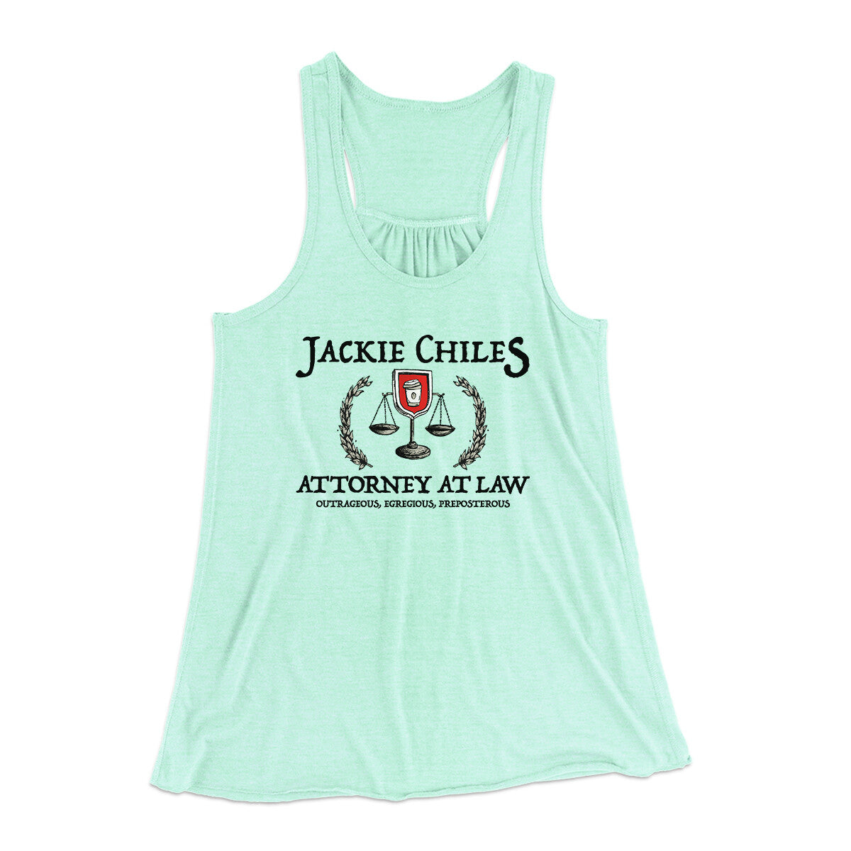 Jackie Chiles Attorney At Law Women's Flowey Racerback Tank Top Mint | Funny Shirt from Famous In Real Life