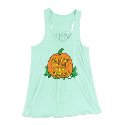 I Believe In The Great Pumpkin Women's Flowey Racerback Tank Top Mint | Funny Shirt from Famous In Real Life