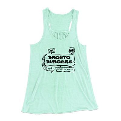 Bronto Burgers Women's Flowey Racerback Tank Top Mint | Funny Shirt from Famous In Real Life
