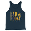 Bad And Boozy Men/Unisex Tank Top Navy | Funny Shirt from Famous In Real Life