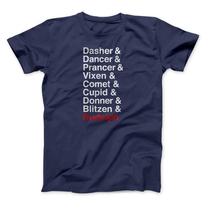 Reindeer Names Men/Unisex T-Shirt Navy | Funny Shirt from Famous In Real Life