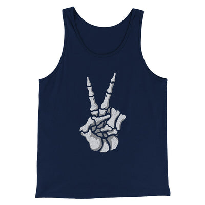 Peace Skeleton Hand Men/Unisex Tank Top Navy | Funny Shirt from Famous In Real Life
