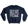 Hallelujah Holy Shit Where’s The Tylenol Ugly Sweater Navy | Funny Shirt from Famous In Real Life