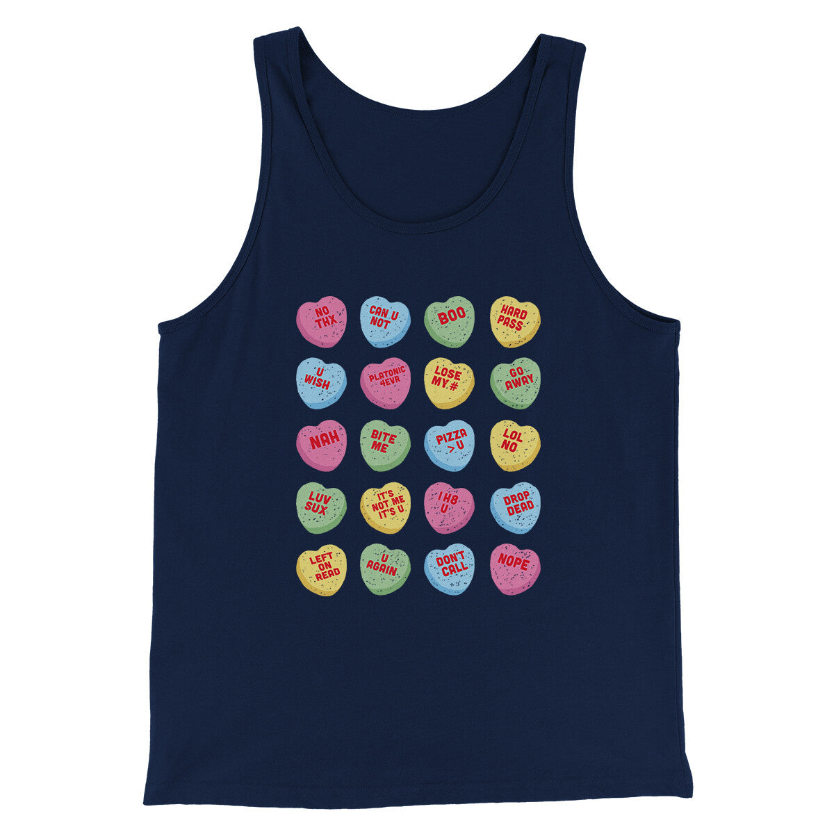 Candy Heart Anti-Valentines Men/Unisex Tank Top Navy | Funny Shirt from Famous In Real Life