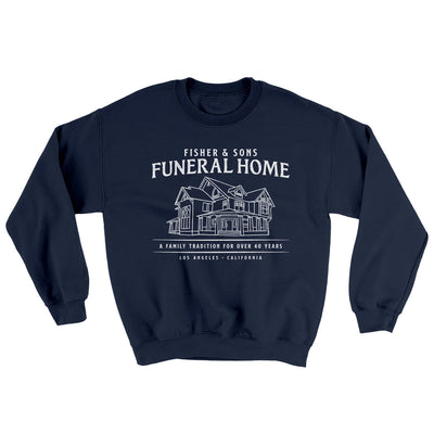 Fisher And Sons Funeral Home Ugly Sweater Navy | Funny Shirt from Famous In Real Life