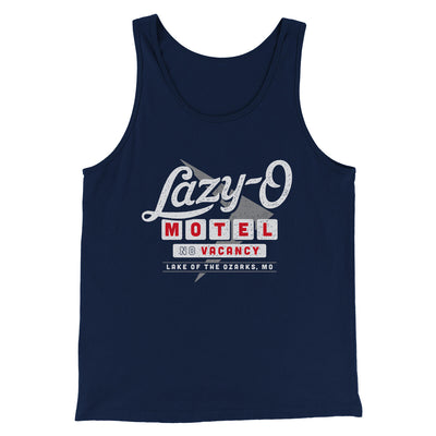 Lazy-O Motel Men/Unisex Tank Top Navy | Funny Shirt from Famous In Real Life