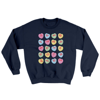 Candy Heart Anti-Valentines Ugly Sweater Navy | Funny Shirt from Famous In Real Life