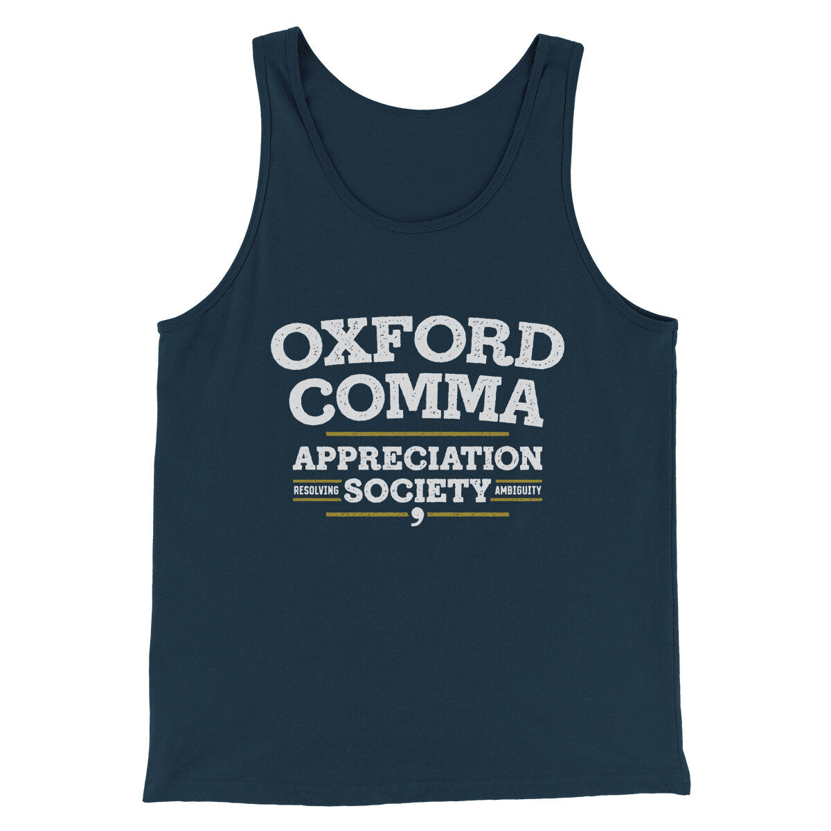 Oxford Comma Appreciation Society Funny Men/Unisex Tank Top Navy | Funny Shirt from Famous In Real Life