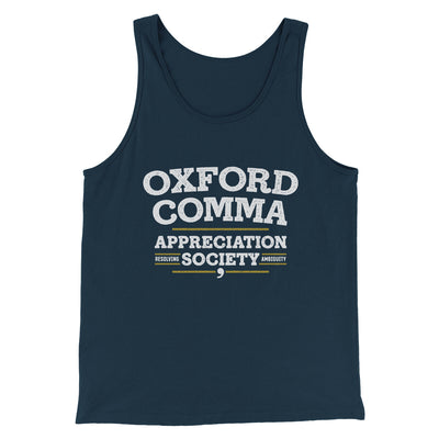 Oxford Comma Appreciation Society Funny Men/Unisex Tank Top Navy | Funny Shirt from Famous In Real Life