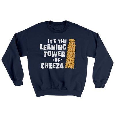 It's The Leaning Tower Of Cheeza Ugly Sweater Navy | Funny Shirt from Famous In Real Life