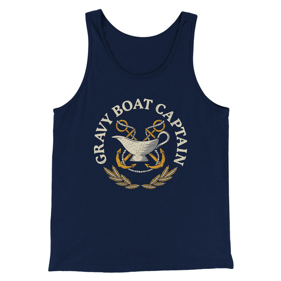 Gravy Boat Captain Funny Thanksgiving Men/Unisex Tank Top Navy | Funny Shirt from Famous In Real Life