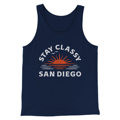 Stay Classy San Diego Funny Movie Men/Unisex Tank Top Navy | Funny Shirt from Famous In Real Life