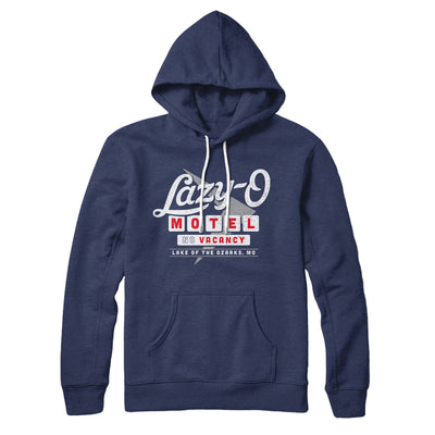 Lazy-O Motel Hoodie Navy | Funny Shirt from Famous In Real Life