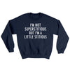 I’m Not Superstitious But I’m A Little Stitious Ugly Sweater Navy | Funny Shirt from Famous In Real Life