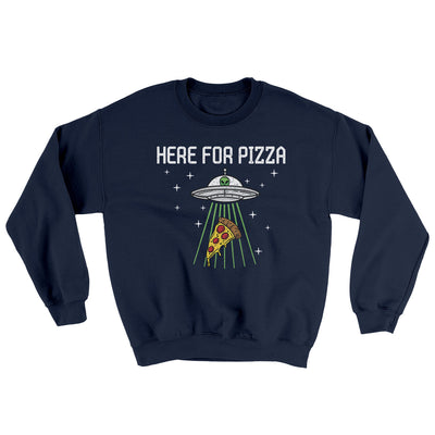 Here For The Pizza Ugly Sweater Navy | Funny Shirt from Famous In Real Life
