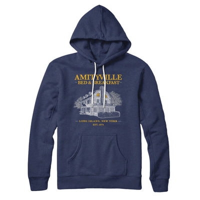 Amityville Bed And Breakfast Hoodie Navy | Funny Shirt from Famous In Real Life