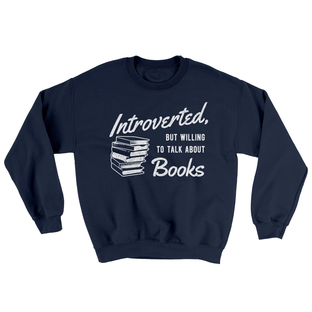 Introverted But Willing To Talk About Books Ugly Sweater Navy | Funny Shirt from Famous In Real Life