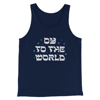 Oy To The World Funny Hanukkah Men/Unisex Tank Top Navy | Funny Shirt from Famous In Real Life
