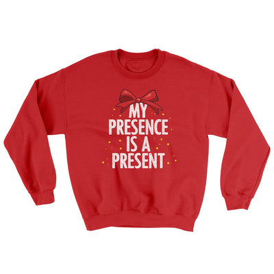 My Presence Is A Present Ugly Sweater Red | Funny Shirt from Famous In Real Life