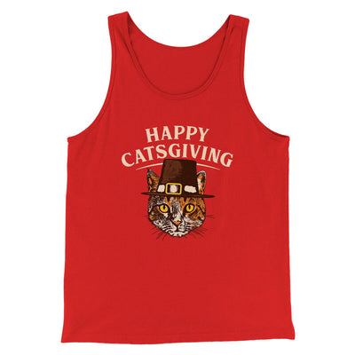 Happy Catsgiving Men/Unisex Tank Top Red | Funny Shirt from Famous In Real Life