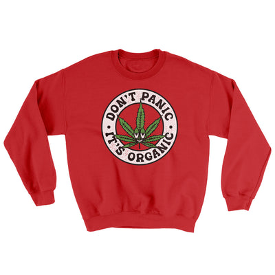 Don't Panic It's Organic Ugly Sweater Red | Funny Shirt from Famous In Real Life