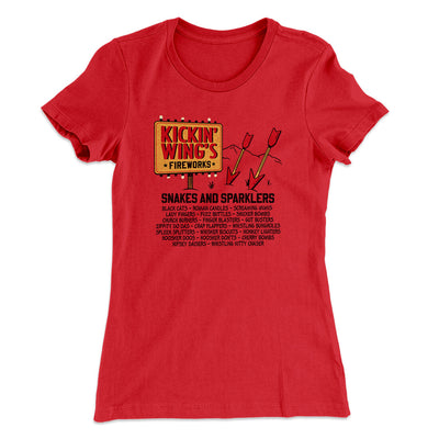 Kickin' Wing's Fireworks Women's T-Shirt Red | Funny Shirt from Famous In Real Life