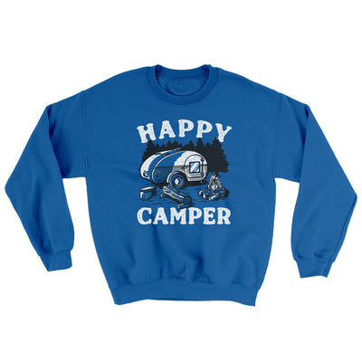 Happy Camper Ugly Sweater Royal | Funny Shirt from Famous In Real Life