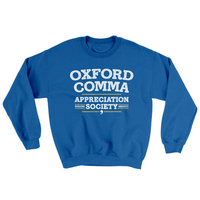 Oxford Comma Appreciation Society Ugly Sweater Royal | Funny Shirt from Famous In Real Life