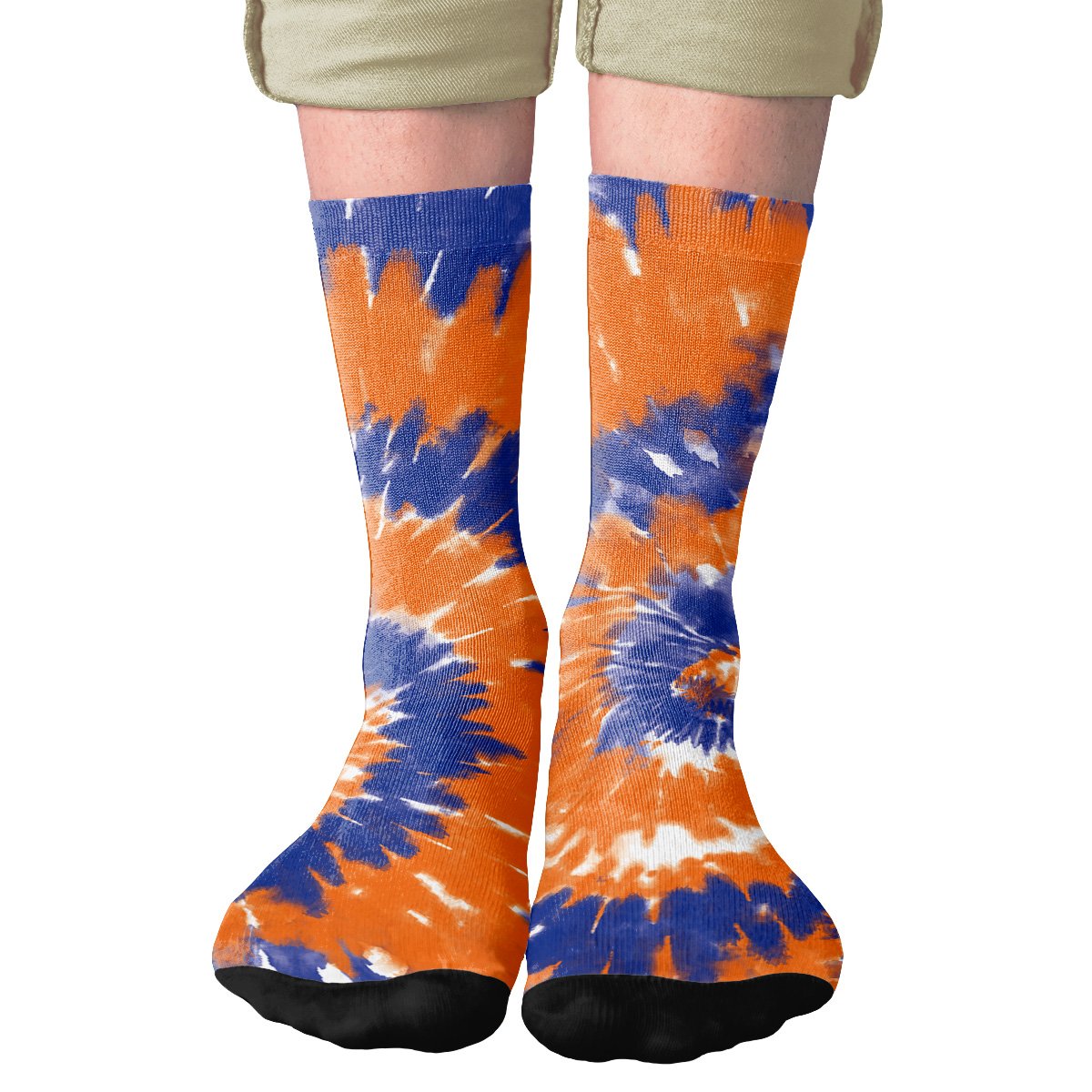 Blue & Orange Tie Dye Adult Crew Socks | Funny Shirt from Famous In Real Life