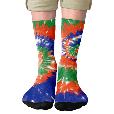 Blue, Orange, & Green Tie Dye Adult Crew Socks | Funny Shirt from Famous In Real Life