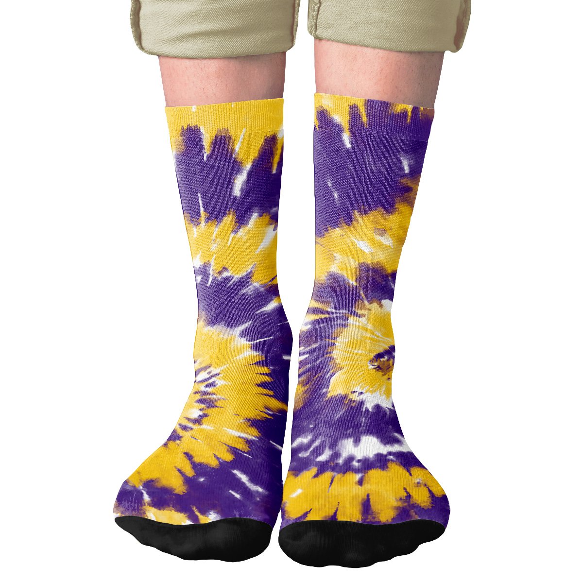 Purple & Yellow Tie Dye Adult Crew Socks | Funny Shirt from Famous In Real Life