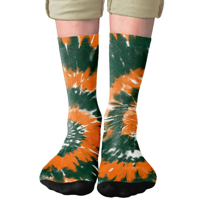 Green & Orange Tie Dye Adult Crew Socks | Funny Shirt from Famous In Real Life