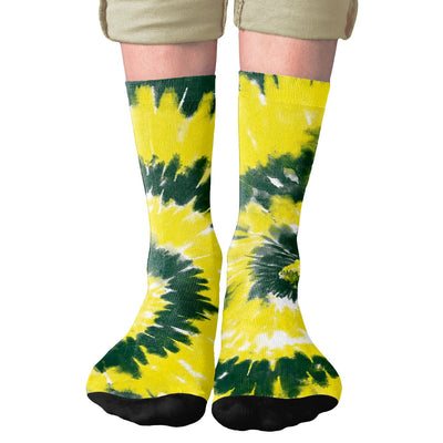 Green & Yellow Tie Dye Adult Crew Socks | Funny Shirt from Famous In Real Life