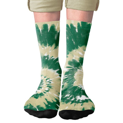 Green & Gold Tie Dye Adult Crew Socks | Funny Shirt from Famous In Real Life