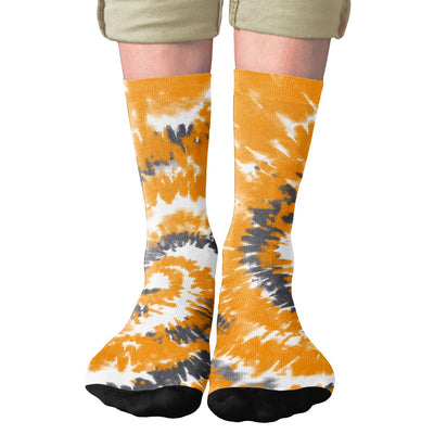 Orange & Grey Tie Dye Adult Crew Socks | Funny Shirt from Famous In Real Life